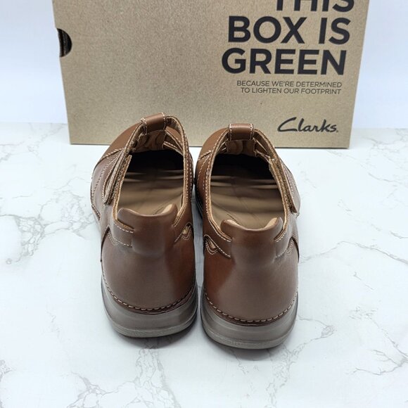 Clarks Appley Strap Shoes Womens 9 M Tan Leather Closed Sandal Sneaker Comfort - Picture 7 of 13
